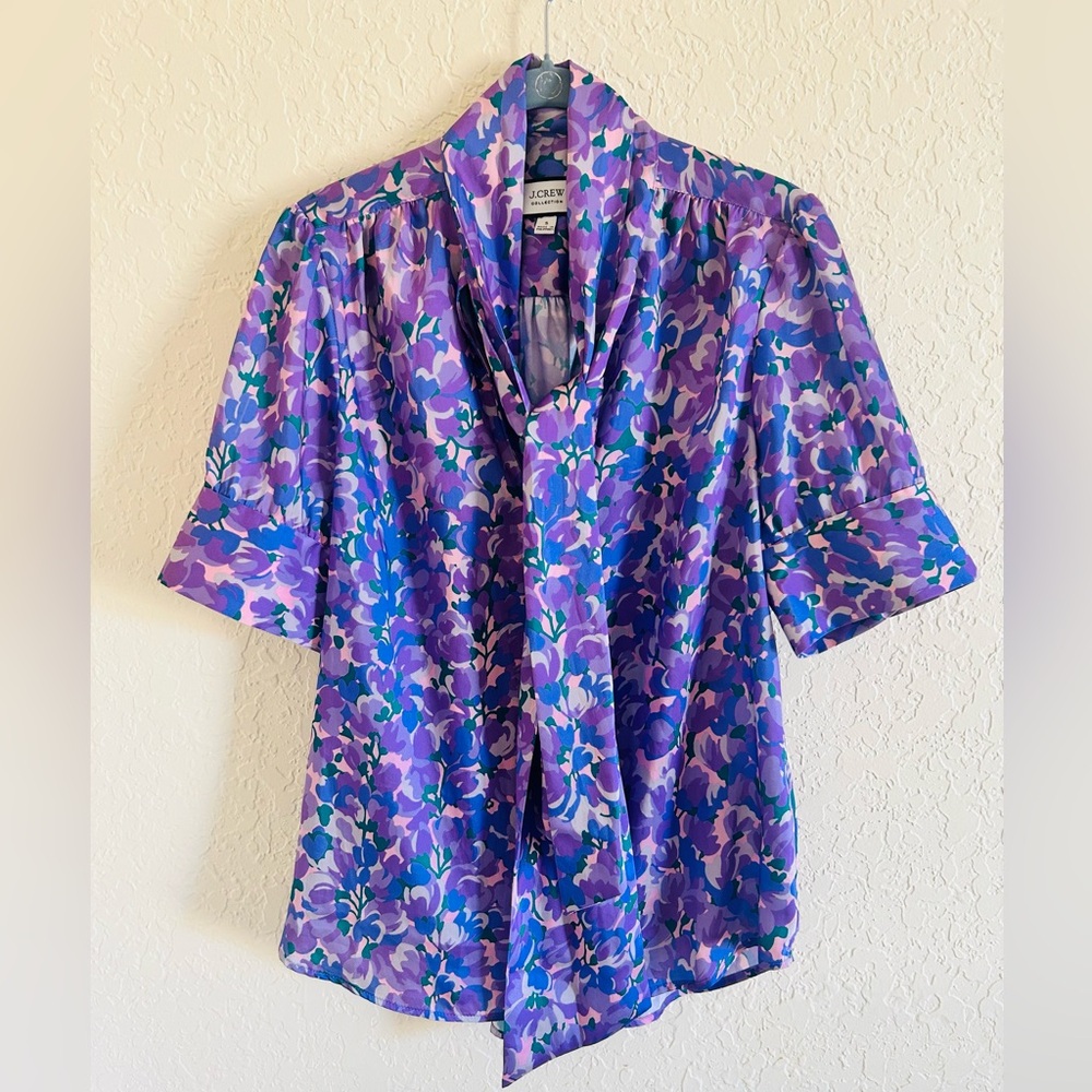 J. Crew Collection Purple Floral Blouse